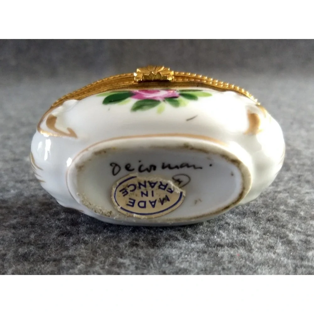 Hand Painted Floral Trinket Box Limoges?? Signed Quote on Top Made in France